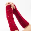 ラブハートニット温かいリストアームカバーグローブ冬の指のない手袋かぎ針編み腕フィンガーレスミトン女性ファッション