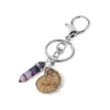 Porte-clés Porte-clés de voiture de moto Porte-clés en pierre naturelle Ammonite Shell Fluorite Reiki Pendentif Porte-clés Porte-sac Trinket Drop Delive Dhbzu