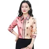 Runway Designer Silk Satin Shirt Lång ärm Kontrast Färg Spring Autumn Winter Womens Luxury Tops Elegant Office Ladies Printed 284i