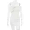 Casual Dresses White Satin Mini Dress Elegant Bow On the Chest Women för Wedding Prom Party Bodycon Evening Axless Maxi LM079