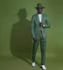 Green Floral Men Suits Wedding Kurpie z lapami z spodniami 2 -częściowymi Tuxedo Business Groom (Blazer and Spodni)