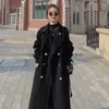 Women's Wool Blends Fashion Elegant Black Woolen Coat 2022 Autumn And Winter New Loose Double-breasted Temperament Hepburn Long Red Overcoat JacketL230918