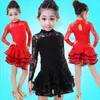 Stage Wear Children Long-sleeve Yellow Black Red Lace Flower Latin Dance Dress Girls Skirt Vestido De Baile Latino Kids Costumes