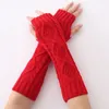 Зимние жаккардовые теплые перчатки, женские варежки до половины пальцев, вязаные теплые рукава, длинные манжеты без пальцев