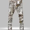 Jean imprimé de Style européen et américain pour hommes pantalon imprimé léopard pantalon en denim droit mince pour hommes shipp227M