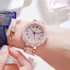 Relógios de pulso Moda Roma Número Dial Forma Redonda Full Zircon Case Quartz Watch para Mulheres