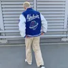 Herrjackor neutraler blå varsity bomber jacka man kontrast ärm pu läderrockar broderi jaded casual london baseball jackets kvinnor 230918