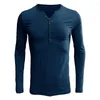 T-shirts pour hommes à manches longues Slim hommes T-shirt jeune homme couleur pure hauts t-shirts col de chemise pour T-shirt masculin