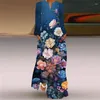 Vestidos casuais outono mulheres impressão elegante e confortável e confortável férias de praia bohemiana bela flor longa 2023