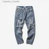 Mäns jeans rufsade jeans herr gata hip hop casual tunna sektion lösa byxor mode nio poäng skateboard byxor l2309119