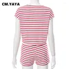 Women's Tracksuits CM. Fashion Striped Set Batwing Short Sleeve T-shirt And Shorts 2023 Street Two 2 Piece Sets Outfit Tracksuit