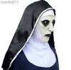 Kostymtillbehör Kostymtillbehör Nun Horror Mask Cosplay Valak Scary Latex Masks med huvudduk Full ansiktshjälm Halloween Party Props L230918