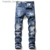 Jeans voor heren Unieke heren Distressed Ripped Skinny Blue Jeans Herenmode Slim Fit Washed Motocycle Denim Broek Hiphop Bikerbroeken met panelen 1049 L230918