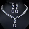 Ensemble collier et boucles d'oreilles Smvp pour femmes, zircone cubique bleue, longue forme rectangulaire géométrique, bijoux de mariage, TZ762