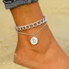 Bracelets de cheville couleur argent Bracelet de cheville sur la jambe mode coeur serrure pendentif pieds nus pour les femmes chaîne plage pied bijoux