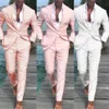 Мужские костюмы Блейзеры Костюм Homme Розовый костюм для жениха Пляжная свадьба Льняная одежда 2022 Лето 2 шт. Мужской костюм для отдыха и отпуска Made252Y
