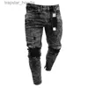 Jeans masculinos jeans masculinos preto cinza magro rasgado casual magro ajuste angustiado estiramento buraco denim calças primavera outono calças masculinas l230918