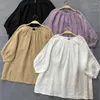 Blouses pour femmes Johnature japonais lin dentelle dos cravate chemises femmes été Mori lâche décontracté hauts couleur unie Simple femme