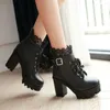 Stiefel 2023 Große Qualität Block High Heels Frauen Knöchel Weiße Schuhe Spitze Dekor Up Chunky Heel Mode Plattform Verclo 230914