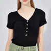 Kvinnors T-skjortor Kvinnor V-ringning Kort ärm T-shirt för kvinnor White Black Basic Tops Summer Casual Shirt Streetwear Ribber Cotton