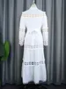 Urban Sexy Dresses Chic Women White Dresses Hollow Out Lace Skiv Mock Neck Long Sleeve A Line Midi Dress With Belt Casual Party Club Outfits 230918