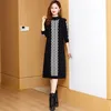 2023 Vintage Elegant Graphic Sweaters Dress Autumn Winter Long Sleeve Vacation Party Warm Knitted jumper Dresses 2023 Women Designer O-Neck Slim Black Midi Frocks