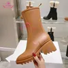 Botas 2023 PVC Chunky Heel Botas de Chuva para Mulheres Sola Grossa Tornozelo Designer Marca Chelsea Mid Bezerro Sapatos de Borracha Mujer 230914