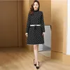 Outono inverno magro gráfico suéteres vestido 2023 mulheres designer o-pescoço festa de férias arco cinto midi vestidos manga longa escritório senhora elegante malha jumper vestidos