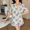 Dames nachtkleding pyjama sets dames paars zomer print Koreaanse stijl pyjama mooie mode harajuku korte mouw ademend lief meisje