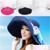 Hair Accessories Summer 56 Cmwide Brim Oversized Beach Hats For Women Large St Casual Vacation Panama Hat Uv Protection Foldable Sun S Dh04A