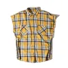 Fashion Brand Plaid shirt Men Hip hop sleeveless Shirts Mens side zipper shirtcamisa masculina swag Plus Size2352