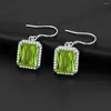 Dangle Oorbellen Groene Peridot Lange Drop Zilver 925 Olijf Vrouwen Oorbel Vierkante Edelsteen Met Diamant Boho Sieraden Bruiloftsfeest