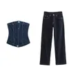 가을 데님 의상 2023 Hoco Pinstripe Denim Straight Leg Jeans Homecoming Outfits