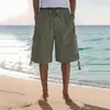Shorts masculinos casuais para homens plus size carga relaxada com vários bolsos sólido elástico na cintura com cordão calças de verão