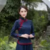 Etnische kleding linnen Chinese traditionele top Qipao shirt voor vrouw Cheongsam stijl shirts blouse dames plus size gewaad Chinoise232S