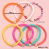 7PCS Surfer Heishi Bracelets Set Beads Strands Rainbow Gold Love Heart Charm Stretch 4mm Soft Clay Stackable Boho Wristbands Gifts LL