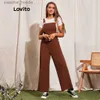 Kobiety Jumpsuits Rompers Lovito Casual Plain Pocket Button High Talle Cord Sukus dla kobiet L45LD052 (Mocha Brown) L230918