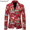 Chamsgend jaqueta masculina com estampa de natal, casacos casuais masculinos, slim fit, manga comprida, blazer informal, festa de natal, terno287h