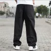 Tam siyah hip hop kot pantolon rap kot pantolonlar için gevşek pantolon erkekler şişman büyük pantolon hiphop uzun pantolon büyük252f