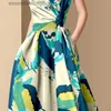 Vestidos casuais básicos 2021 verão runway francês manga curta feminino o pescoço magro multicolor floral impressão vintage elegante joelho comprimento vestidos casuais l230918