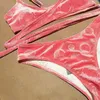 Sexy Schnür-Badeanzug für Damen, Briefdruck, Badeanzug, Bikini, Modemarke, hohe Taille, Damen-Badebekleidung