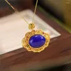 Hängen Ancient Gold Craft Classical Lapis Lazuli Halsband Högkänsla Elegant Simple Hollow Crystal Dark Blue Pendant Fashion Jewelry