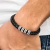 Bracelet créatif en cuir tissé avec perles pour hommes, cadeau de fête des pères, en acier inoxydable