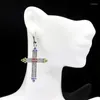 Dangle Earrings 56x30mm Multi Color Long Cross Violet Tanzanite Tourmaline Green Peridot White CZ Bride Wedding Daily Wear Silver