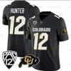 Colorado Buffaloes 2023 Shedeur Sanders 12 Travis Hunter Wit Zwart Gestikt Voetbalshirt Heren Jeugd Dames aangepast