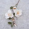 装飾的な花人工マグノリアの花魅力的な本物のタッチファブリック3ヘッドf話ホームリビングルームの装飾