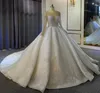 Luxury Puffy Wedding Dresses 2023 O-neck Beading Pearls Crystal Illusion Long Sleeves Bride Party Gowns Arabic Dubai Vestido De Novia