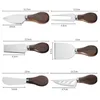 Outils à fromage 6pcsset couteaux en acier inoxydable manche en bois de noyer pain gâteau coupe-pizza beurre spatule cuisine 230918