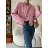 Women's Jackets Pink Fringe Fur Shoulder Pad Tweed Jacket Blazer Boucle Crop Coat for Women Spring 230915