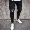 Jeans masculinos homens elegante rasgado magro jeans moda designer lavado zíper painéis motociclista reto desgastado estiramento denim calças streetwear calças l230918